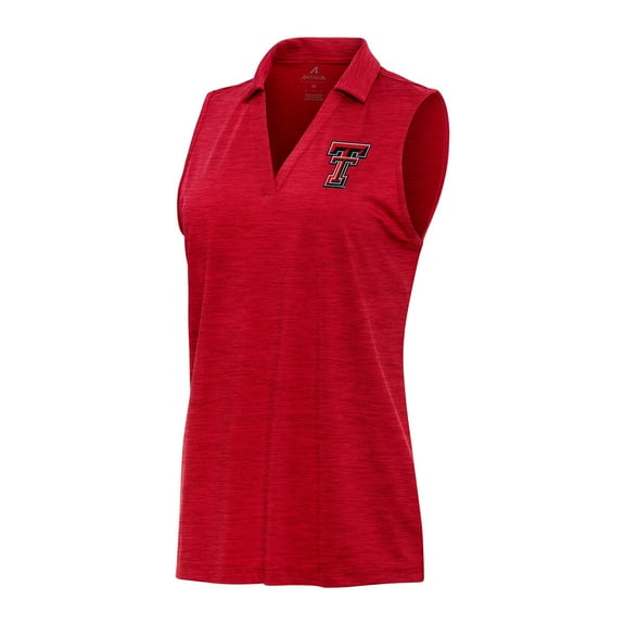 Women's Antigua Heather Red Texas Tech Red Raiders Layout Sleeveless V-Neck Polo