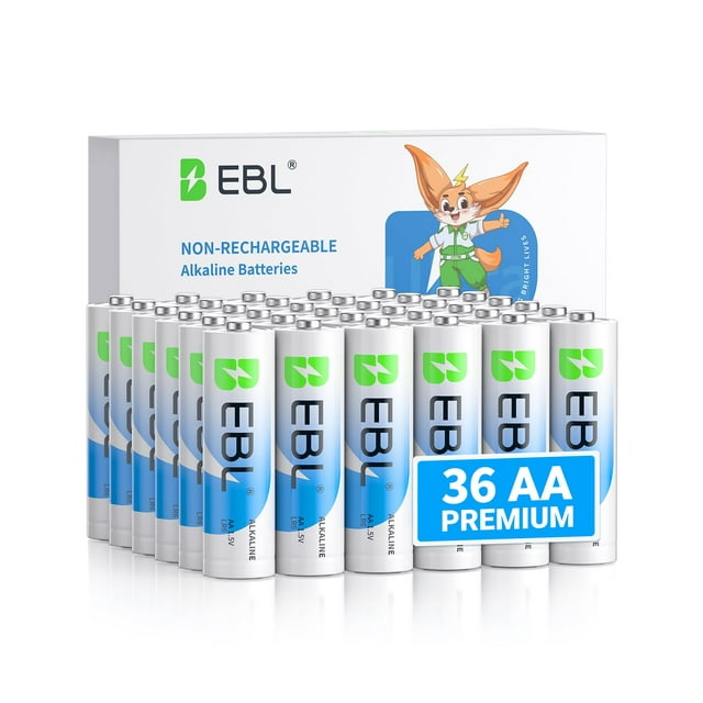 Paquete de 36 pilas AA alcalinas EBL de 1,5 V, ultrarduraderas