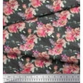 thumbnail image 2 of Soimoi Gray Poly Georgette Fabric Ranunculus & Roses Floral Print Fabric by the Yard 42 Inch Wide, 2 of 3