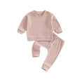 thumbnail image 1 of ZAXARRA Infant Baby Girls Boys 2Pcs Fall Outfits Long Sleeve Solid Color Ribbed Sweatshirt and Pants Set Fall Winter Clothes, 1 of 7