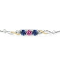 thumbnail image 2 of 925 Sterling Silver and 10K Yellow Gold Pink Moissanite Blue Created Sapphire and White Lab Grown Diamond Tennis Bracelet for Women (1.72 Cttw, Gemstone Birthstone, Fully Adjustable up to 9 inch), 2 of 4