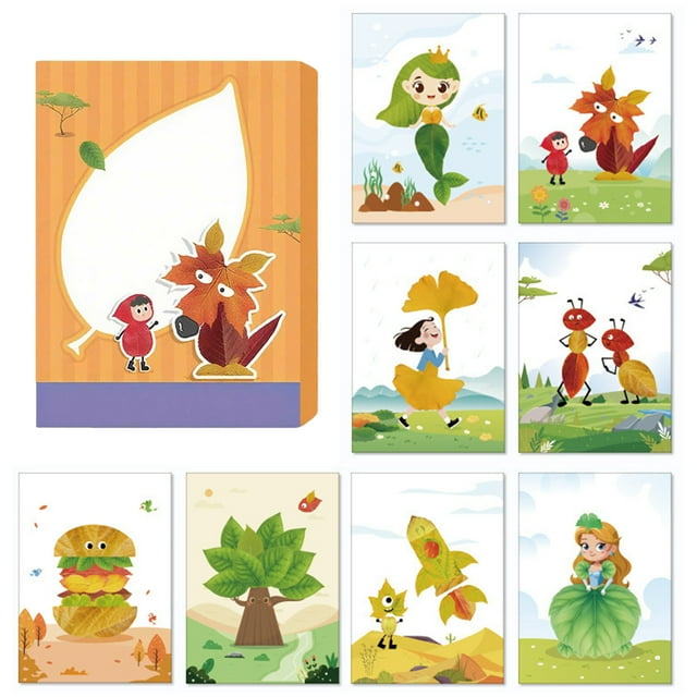 A Diy Leaf Art Craft Kit For Kids Thanksgiving Fall Activity Set With Real Leaves Stickers Glue Decorative Supplies For Home Classroom Party