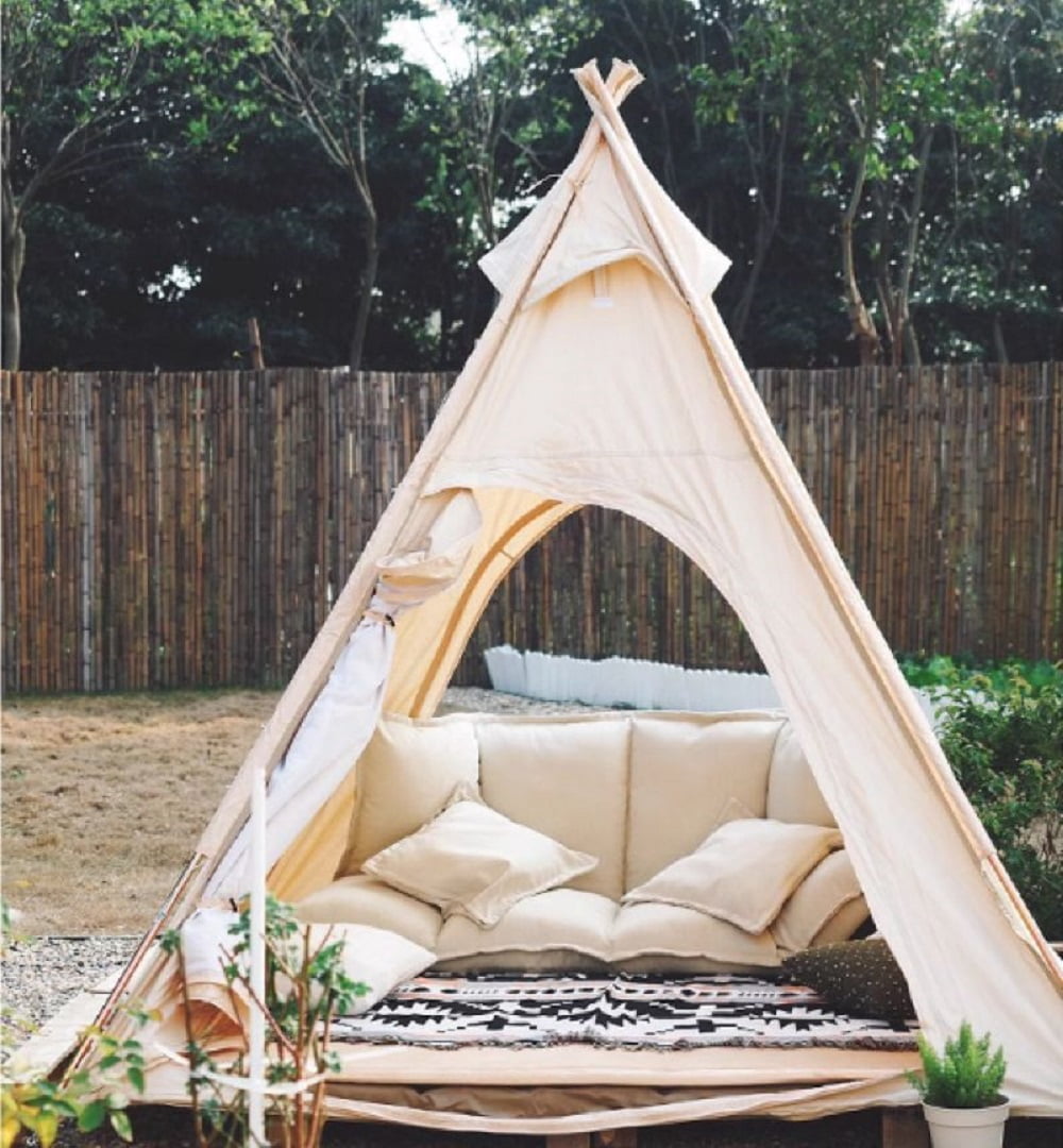Outdoor Indian Pyramid Tent 3-4 Person Camping Tent with 300D Oxford Fabric Waterproof Luxury Glamping Tent for Family Camping & Outdoor Trips Teepee tent