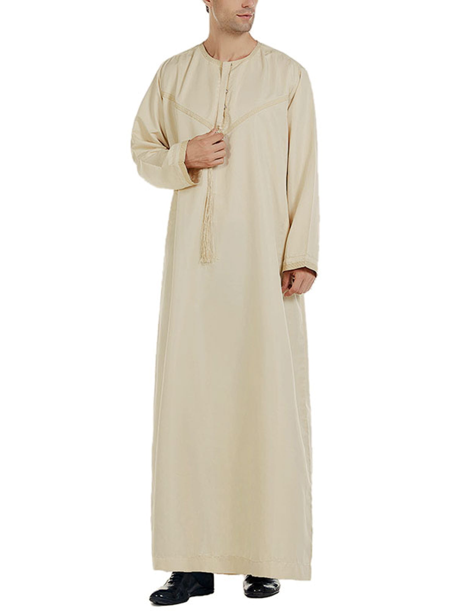 Men Thobe Robe Muslim Abaya Islamic Kaftan Full Length Hooded Arab Clothes NY 