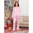 thumbnail image 1 of Conjunto de pijama navideño de otoño para mujer, camisa abotonada de manga larga con estampado de Papá Noel y pantalones elásticos, conjunto de 2 piezas, ropa de estar por casa para fiesta, 1 of 5