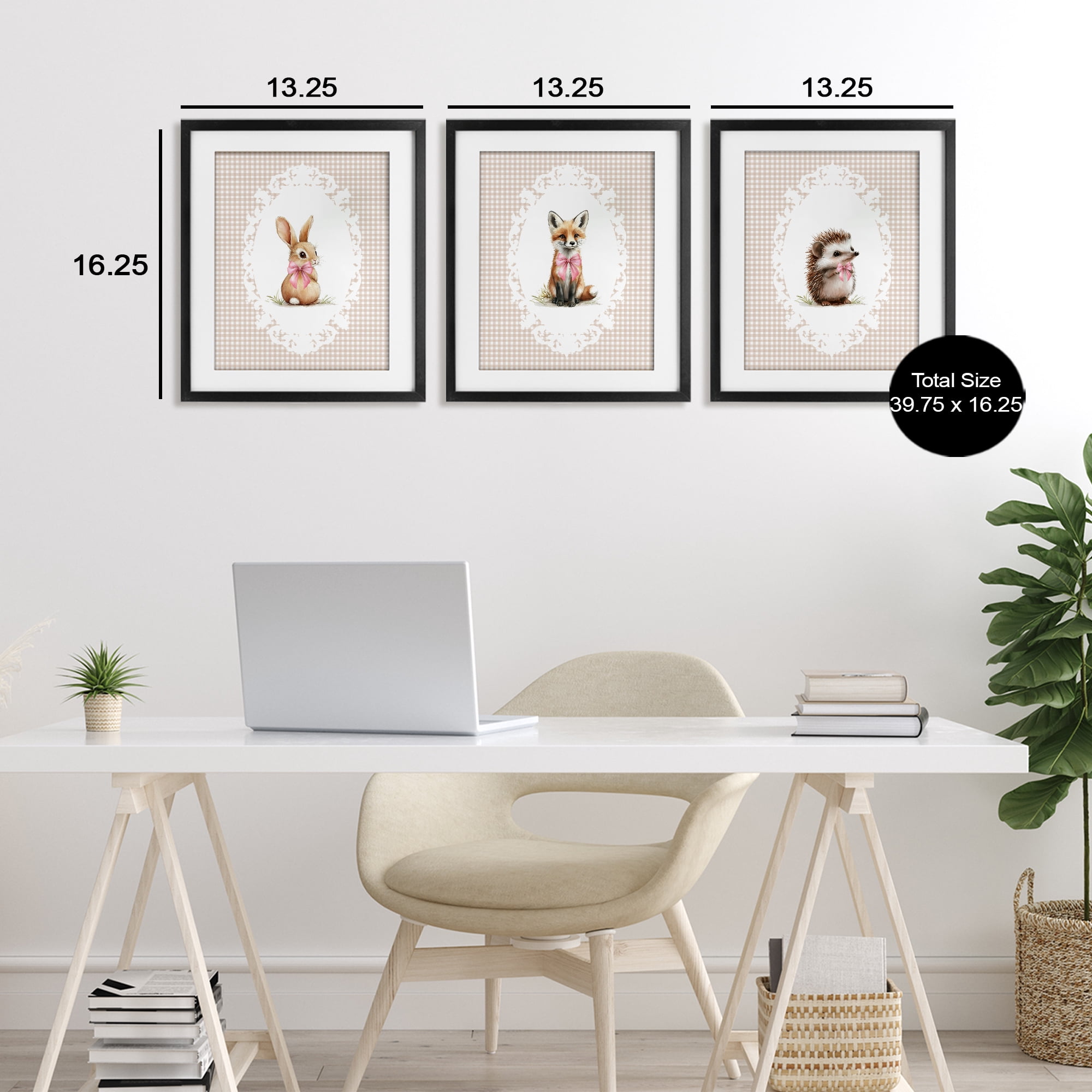 Stupell Industries Vintage Baby Bow Animals 3 Piece Black Framed Print Under Glass Set, design by Christine Simpson Art