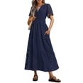 thumbnail image 1 of Vestido largo PRETTYGARDEN 2025 para verano, cuello en V, ojales, azul marino, talla M, 1 of 7