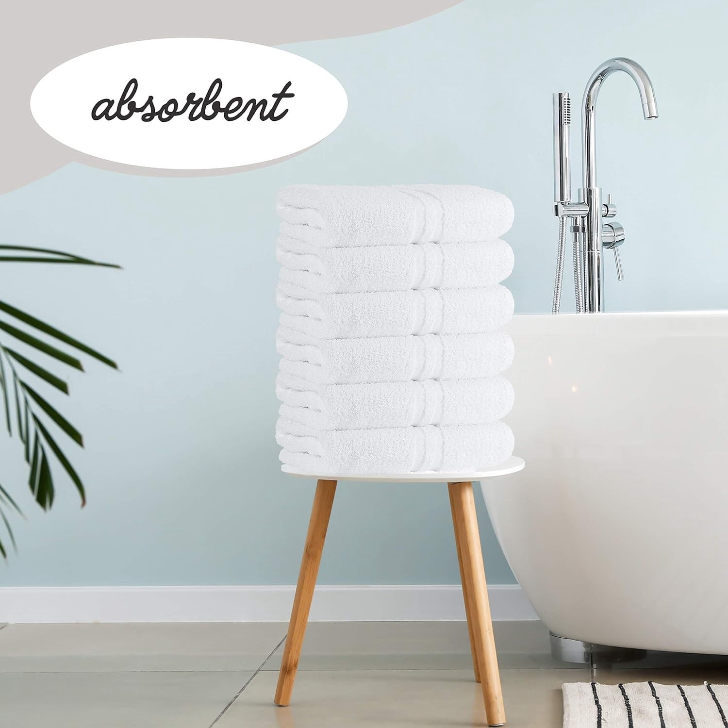 Luxury Bath Towel - White Large Bath Towels Pack for Spa, Gym, Bathroom, Hotel - 86% Cotton 14% Polyester -Super Soft, Thick and Absorbent 24 x 50 Bulk Bath Towel - (8-Pack)