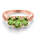 thumbnail image 3 of Gem Stone King 18K Rose Gold Plated Silver Green Peridot Filigree Style 3 Stone Ring for Women (2.42 Cttw, Oval 8X6MM and 6X4MM) (Size 5), 3 of 6
