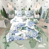 Hydrangea Floral Bedding Comforter Sets 7Pcs Blue Purple Butterfly Bed In A Bag,Vintage Flower Twin Bedding Sets Cute Animal Sheet Set With Comforter Spring Botanical Bedroom Decor,Soft