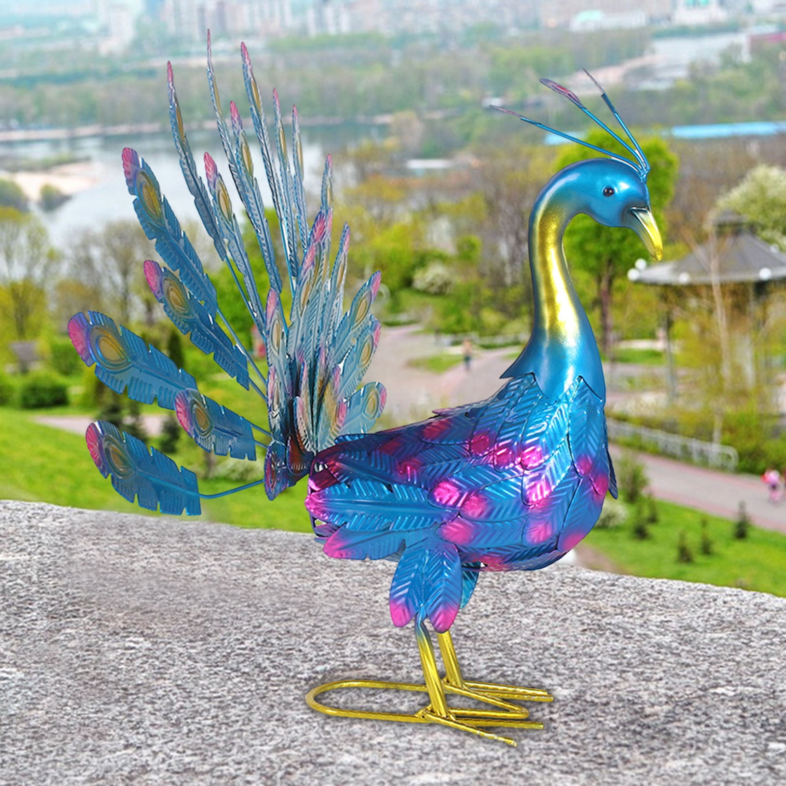 Dserhfy Metal Peacock Statue Garden Decor Peacock Sculpture Outdoor Peacock Spreading Its Tail Statue for Lawn Yard Decoration