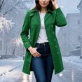 thumbnail image 5 of Women's Classic Double Breasted Trench Coat Bright Pink Long Sleeve Notch Lapel Cuff Buckle Design Mid Length Casual Windbreaker for Work Travel Army Green, 5 of 5