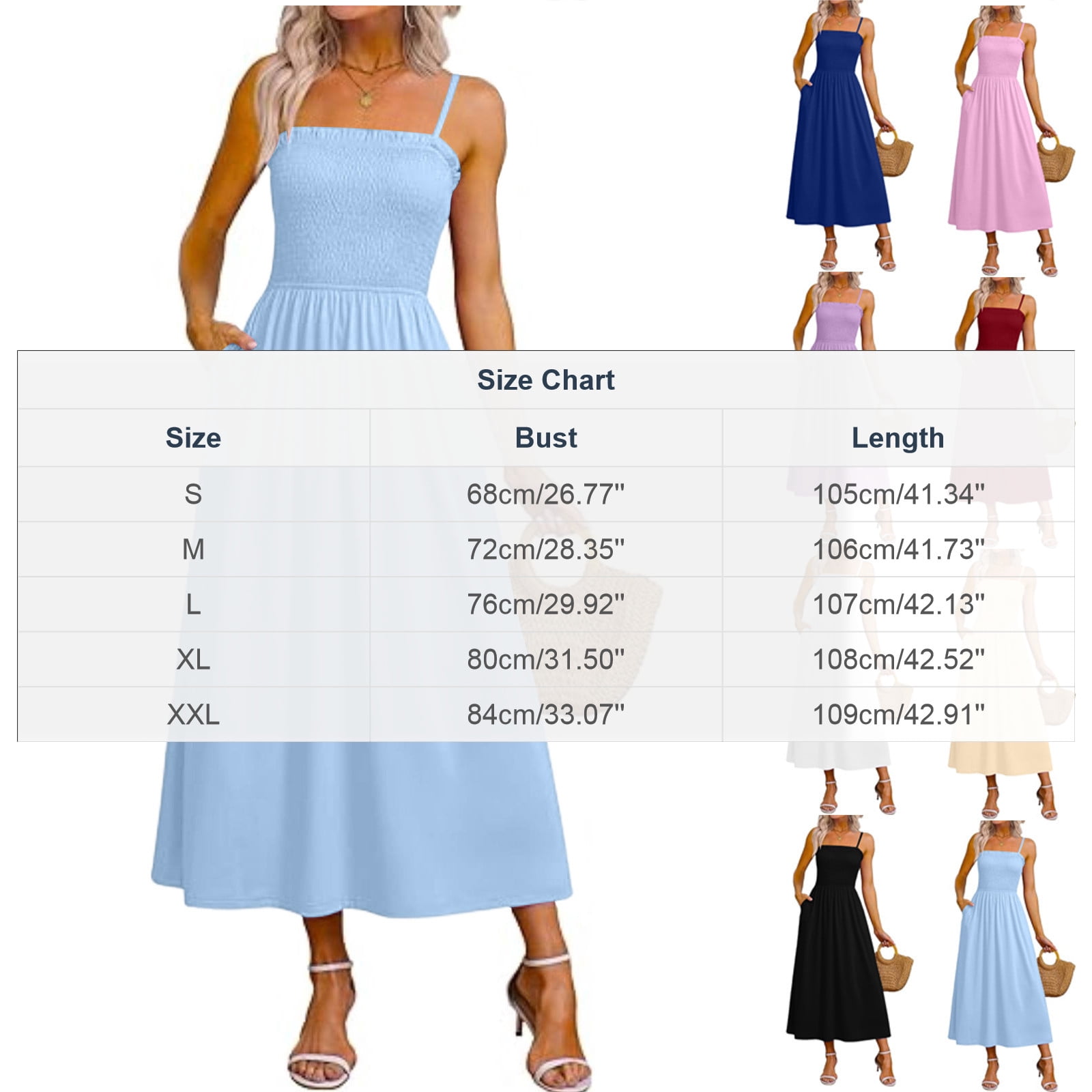 Hueook Womens Dresses Women's Bohemian Spaghetti Strap Sleeveless Long Beach Sun Dresses Solid Maxi Dress Beige S