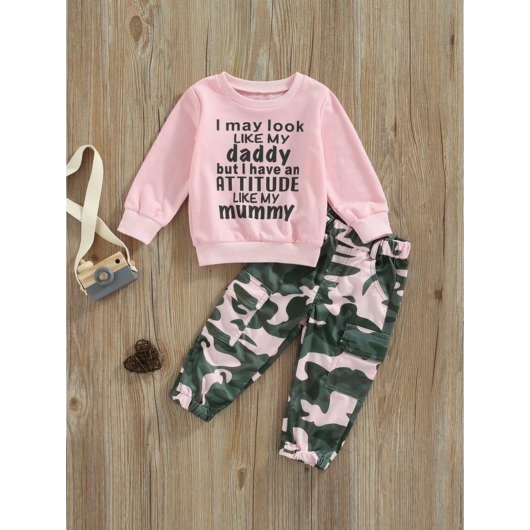 Toddler Girls Clothes 2T 3T 4T 5T Fall Outfits Baby Pullover Sweatshirt Camouflage Pants Set Kids Winter 2Pcs Sweatsuit