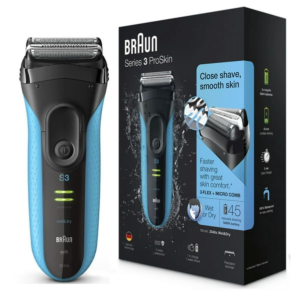 Rasoir électrique Braun Series 3 Proskin Shave&Style 3 en 1, peau sèche et mouillée pour hommes, rechargeable et sans cordon, noir/bleu 1CT