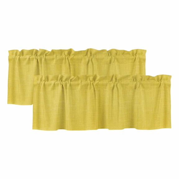 Yellow Burlap Texture Valances for Windows, Decorative Rod Pocket Window Valance Curtains, Farmhouse Vintage Yellow Short Curtain Drapes for Kitchen/Bathroom/Living Room, 2 Panels, 42" W x 18" L