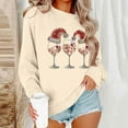 thumbnail image 5 of Uootdi Christmas Long Sleeve Gift Sweatshirts for Women Crewneck Christmas Gnome Wine Glass Cute Santa Hat Xmas Tree Graphic T-S hirts, 5 of 6