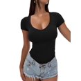 thumbnail image 3 of Women'S Short Sleeve Shirts V Neck Summer Ribbed Tshirts Slim Fit Going Out Basic Tees Black S, 3 of 8