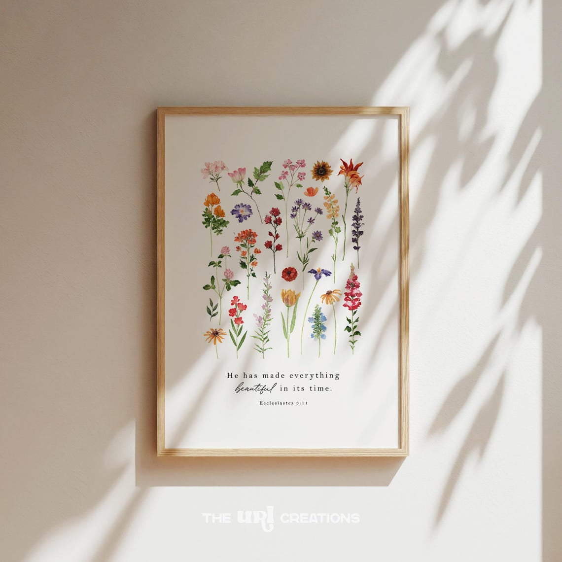 Ecclesiastes 3:11 Floral Scripture Flower Wall Artwork, Unframed Paper Poster 11x14in