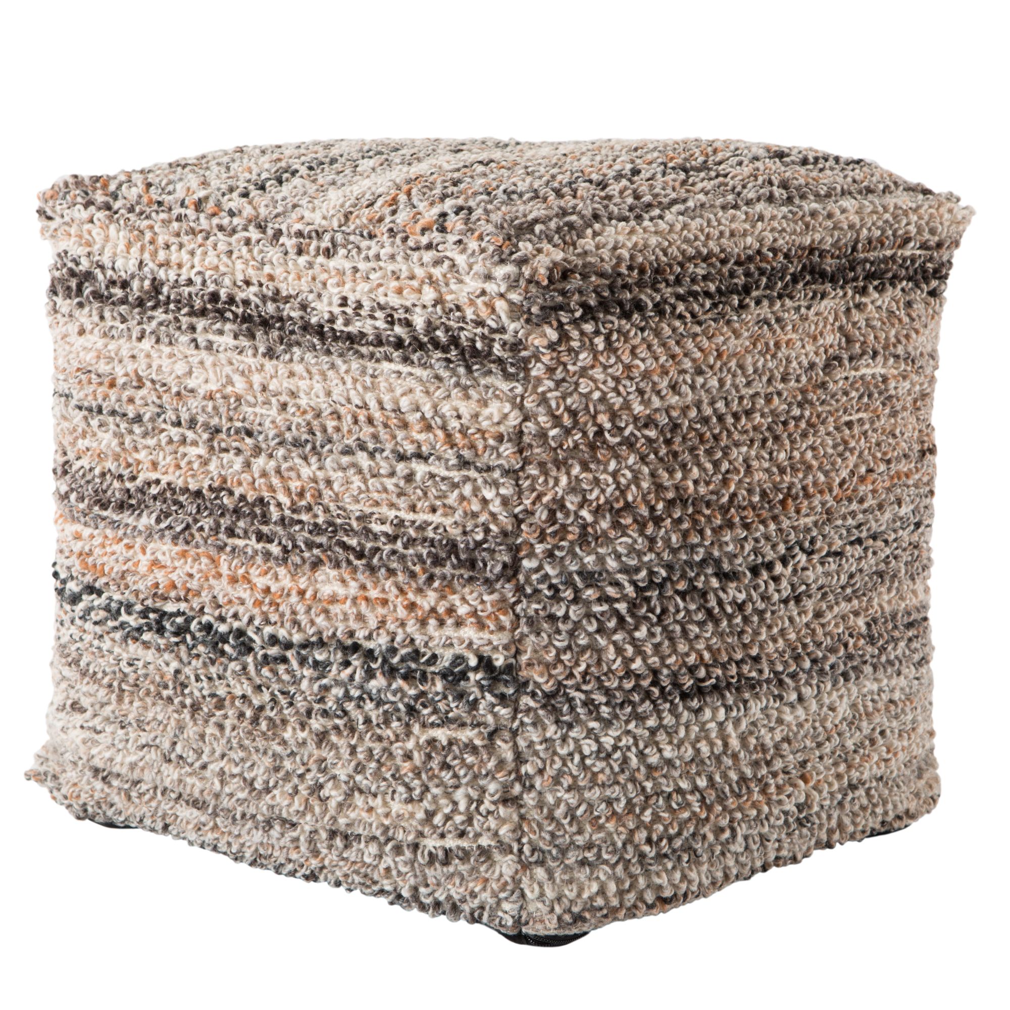 18" Gray and Brown Striped Ramada Outdoor Patio Cube Pouf Ottoman