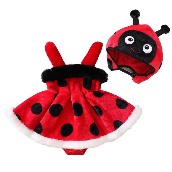 Kiijoy Baby Girls Cute Ladybug Sleeveless Bodysuit Dress Hat Set, Sizes 1-18 Months