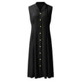 thumbnail image 4 of ERTUTUYI Women Fashion Summer A Line Dress Casual Sleeveless Lapel Mid Length Dress Loose Button Sundress Swing Party Dress Black S, 4 of 5