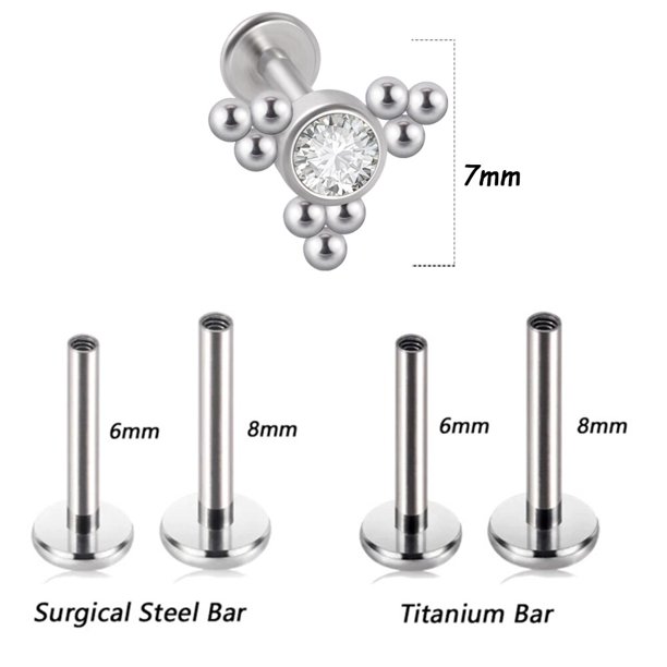 1PC G23 TitaniumSteel 16G CZ Gem Moon Labret Lip Bar Ring Crystal Flower Ear Cartílago Tragus Helix Piercing Tornillo Fit Top 16g Tan Jianjun unisex
