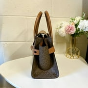 Michael Kors 35S2Gnms5B Carmen Medium Logo And Faux Leather Belted Satchel Brown