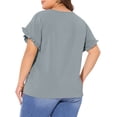 thumbnail image 4 of DARING DIVA Women's Plus Crew Neck Ruffle Blouse 1X Gray Blue, 4 of 6