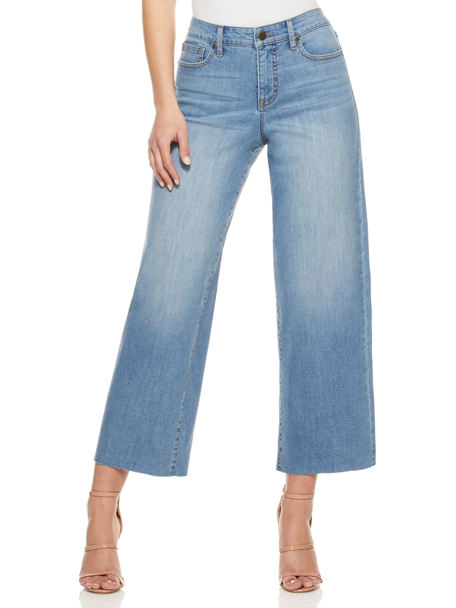 Luisa Wide Leg Crop Jeans with Raw Hem 