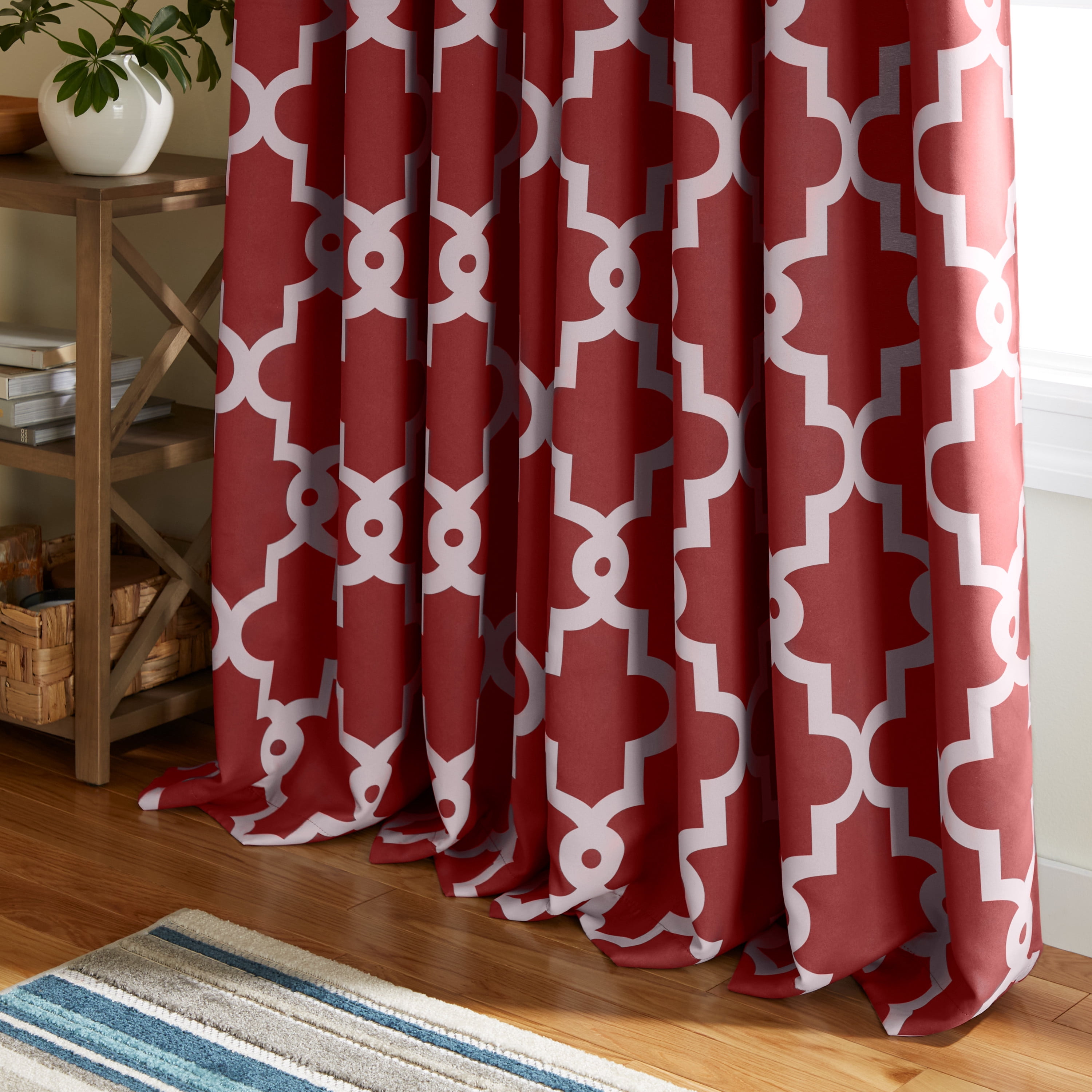 TOWN & COUNTRY EVERYDAY Ironwork Geo Trellis Sateen Indoor Curtains, Room Darkening Blackout, Grommet Top, Energy Efficient, 2-Pack Set, 52"x108", Burgundy