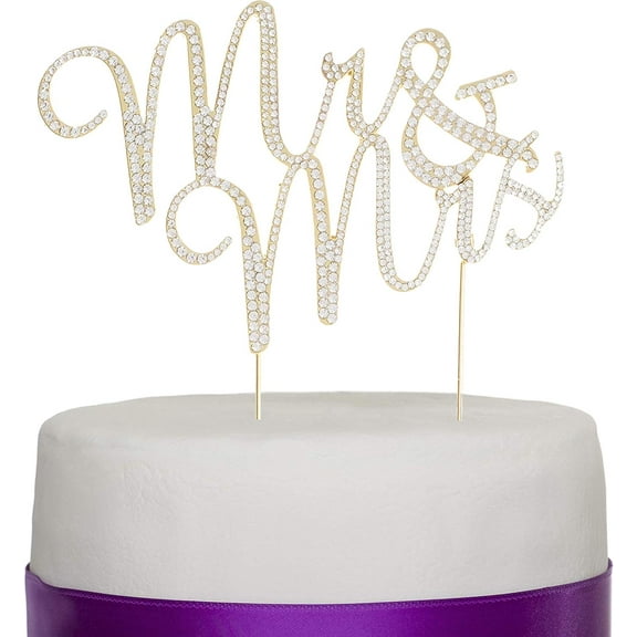 Mr and Mrs Wedding Cake Topper Gold Rhinestone Monogram Decoration (gold)