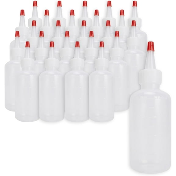 Plastic Boston Round Squeeze Bottles, 4oz/120mL Dropper with Yorker Red Tip Caps, Squirt & Condiment Bottles for Liquids, for Crafting & Paints, Sauces, etc, 25 Pack