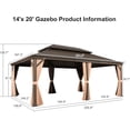 thumbnail image 2 of PURPLE LEAF 14 X 20 Outdoor Hardtop Gazebo Wide Aluminum Frame Metal Double Roof Heavy Duty Netting and Curtains Permanent Hard Top Pavilion Patio Khaki, 2 of 9