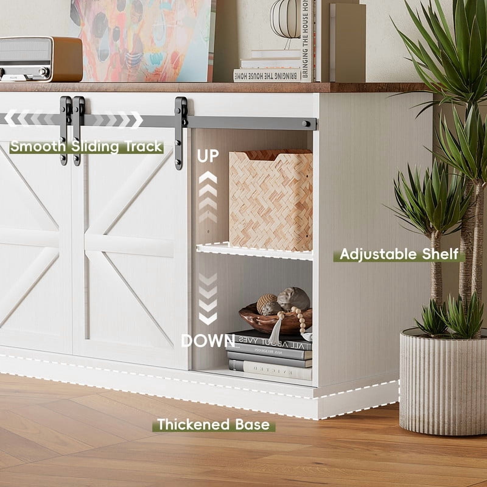Vineego Rustic Modern TV Stand for 65-Inch TVs - Entertainment Center with Storage Cabinet & Sliding Barn Door Design,White