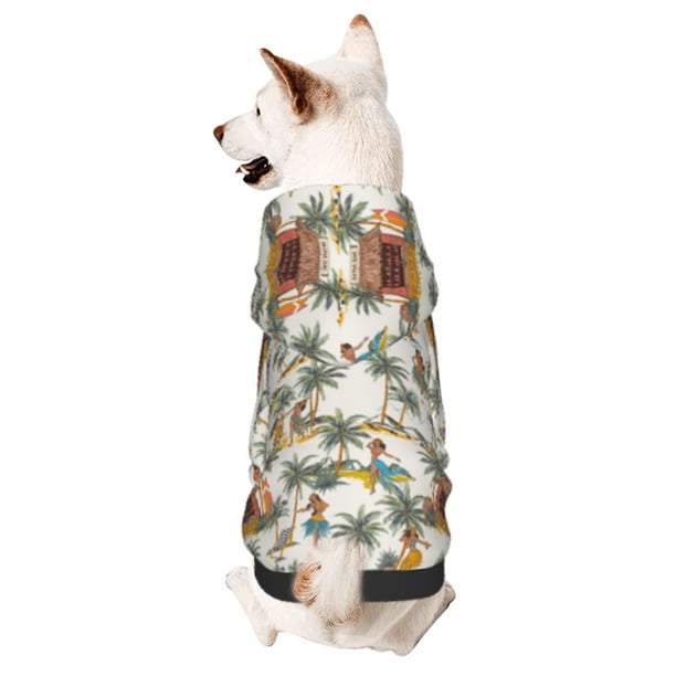 Fotbe Hawaiian Style Sudadera con Estampado para Perros Pequeños – Suéter con Capucha para Mascotas, Tela Suave de Forro Polar con Bolsillo-X-Small
