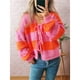 thumbnail image 5 of Chaqueta de Punto Holgada Informal con Cuello en V y Larga para Mujer, Cárdigan de Punto con Cordones y Rayas en Contraste. Naranja M, 5 of 9