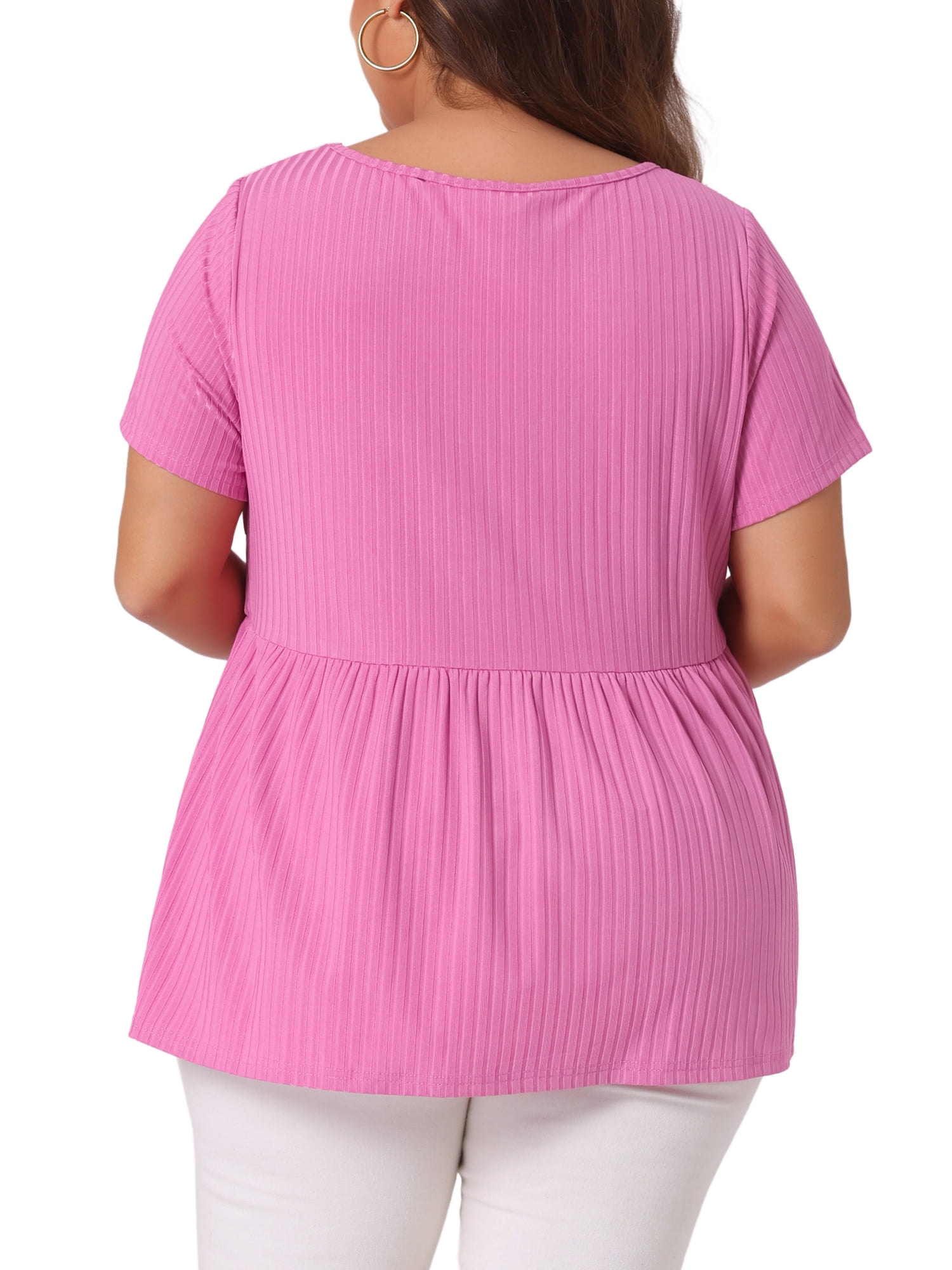 DARING DIVA Women's Plus T-Shirts Square Neck Peplum Short Sleeve Tops 4X Dark Pink