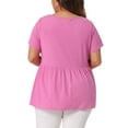 thumbnail image 4 of DARING DIVA Women's Plus T-Shirts Square Neck Peplum Short Sleeve Tops 3X Dark Pink, 4 of 6