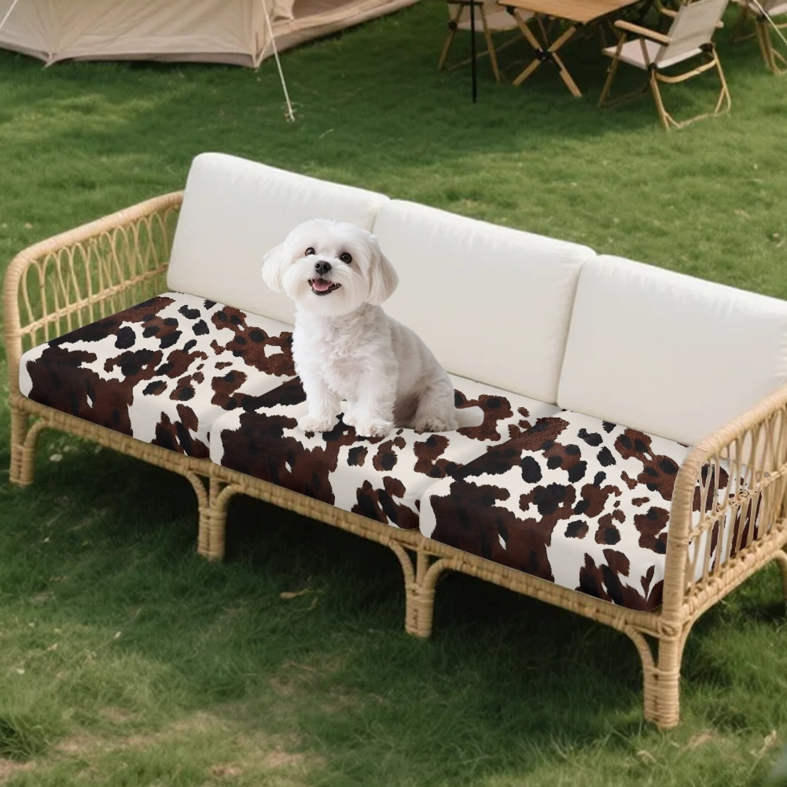 COEQINE Sofa Cushion Cover with Elastic Bottom, Soft Sectional Couch Cushion Slipcover Washable Individual Seat Slipcover Non-Slip Dog Couch Cover, 3 Pieces, Black Brown Cow Print