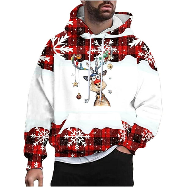 zanvin Mens Graphic Hoodies Christmas Elk Printed Hooded Warm Ugly  Christmas Sweatshirt Oversized Unisex Winter Pullover,Clearance Sale,White,XXL  