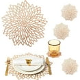 thumbnail image 6 of Hibiscus Flower Placemat Round Placemat Filigree Gold-Embossed Placemat Wedding Centerpiece Placemat 15x15 Inches Suitable for Home Dining Tables, Wedding Banquets, Hotels, And Offices, 6 of 6
