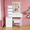 White, variant on Modern Vanity Desk with LED Lighting (3 Modes), 4 Drawers & Open Shelves, Power Socket & Hair Dryer Holder, Dressing Chair Included, Walnut