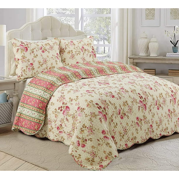 Cozy Line Home Fashions Floral Printed Reversible Cotton Quilt Bedding