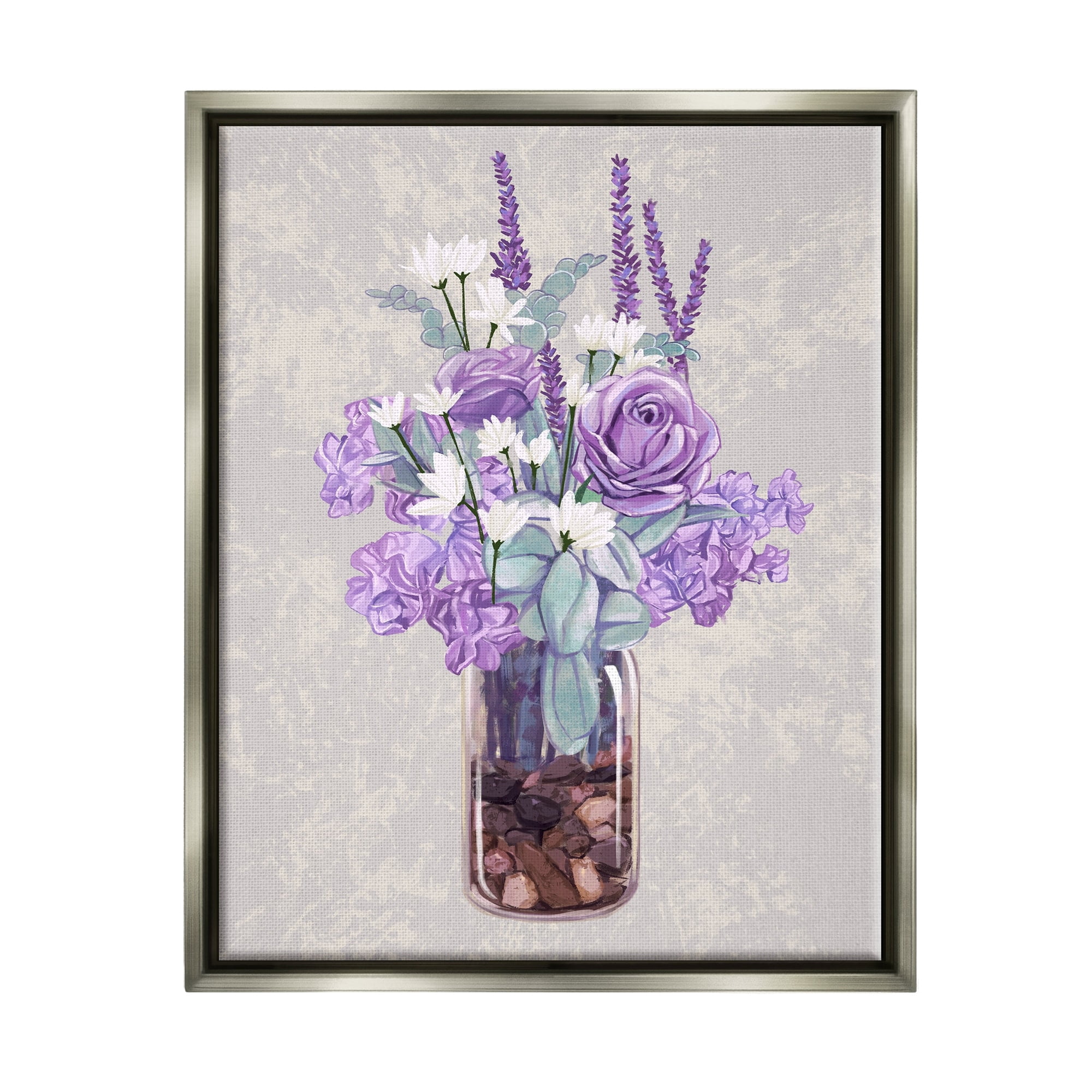Stupell Industries Mixed Purple Bouquet Full Rose Wildflower Blooms Graphic Art Luster Gray Floating Framed Canvas Print Wall Art, Design by Ziwei Li