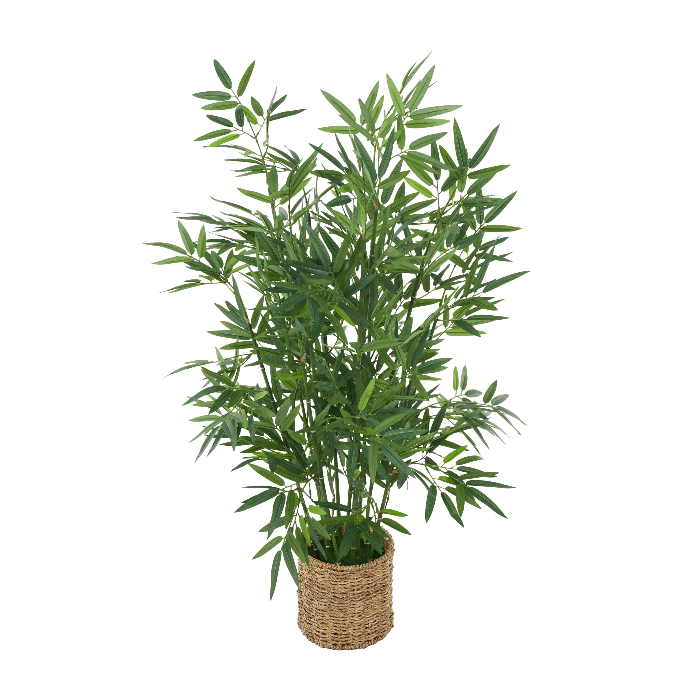 DecMode 40" Artificial Bamboo Tree in Realistic Leaves and Brown Seagrass Pot
