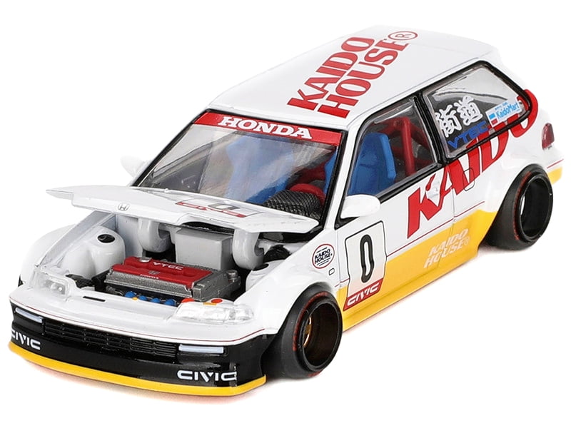 Mini GT KHMG139 Honda Civic - EF Kanjo V1 No.0 Silver Metallic & Yellow - Designed by Jun Imai Kaido House Special 1-64 Scale Diecast Model Car