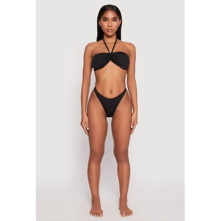 Ruched Halter Tie Back Bikini Top and High Cut Bikini Bottoms