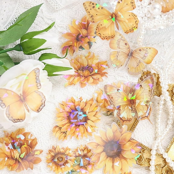 60 Pieces Glitter Shiny Flower Stickers for Journaling, Waterproof Decorative Decal for Scrapbooking Supplies Journal Planners Art Crafts Photo Album Decor (Yellow)