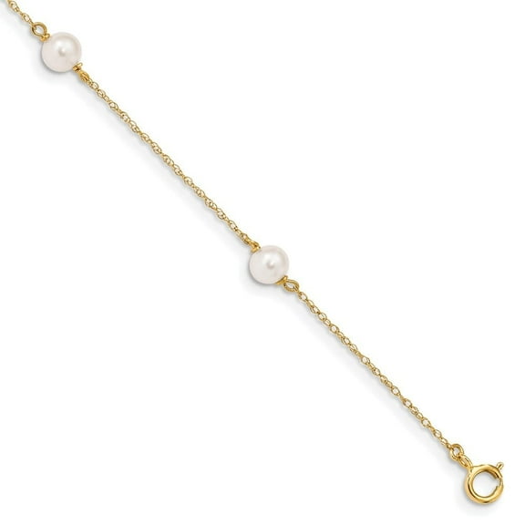 Auriga Fine Jewelry 14K Yellow Gold White Round Pearl 3-Station Bracelet 6 inch for Women
